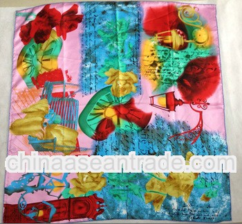 floral print women fashion twill silk square hijab