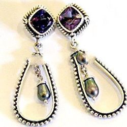 Silver Earring With Brown Pearl And Smoky Quart