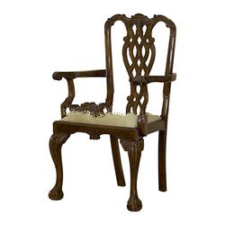 Mahogany Chippendale Arms Dining Chair with Upholstered