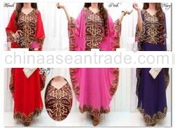 Beauty Embroidery Wide V-Neck Muslim Dress 1set/3pcs/3color