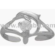 10K White Gold Genuine White Topaz Dolphin Toe Ring