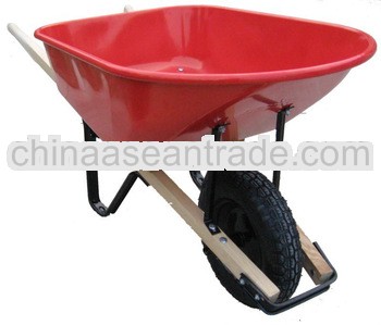 garden wood wheelbarrow with red metal tray WB7805