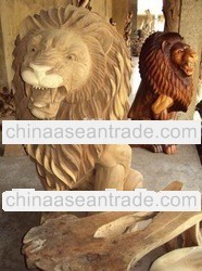 Modern Lion Wood Carving Sculpture