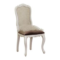 White Painted Rattan Chair with Upholstered