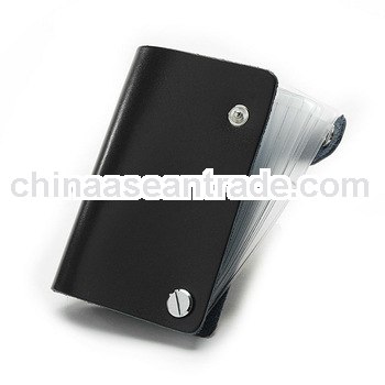 good for promotional mens gifts pu / leather folding business card holder with 20 PVC slots