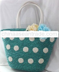 Duo Flowers on Cyan Straw Bag