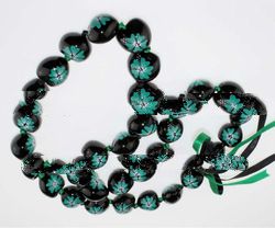 Black Kukui Nut Leis with Green Painted Flower