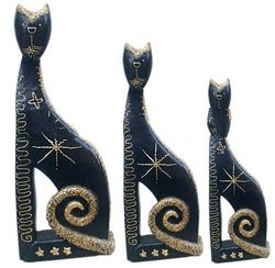 Sitting Abstract Cat Wood Carving Set