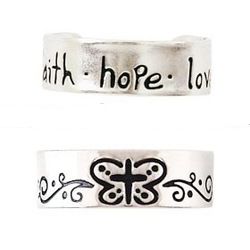 Sterling Silver Faith, Hope, Love and Butterfly Toe Ring Set of 2
