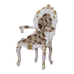 White Painted with Gold Leaf Trim Dining Chair with Arms