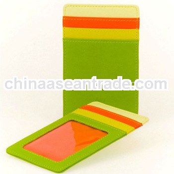 handy transparent window green leather credit card holder