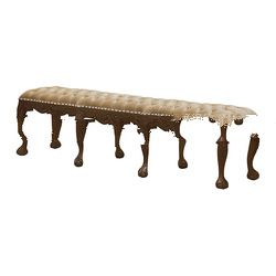 Natural Carved Bench Upholstered and Buttons