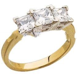 1 1 / 3ct. T. W. Princess Cut Diamonds, 14kt. Yellow Gold. Three Stone Diamond Anniversary Ring