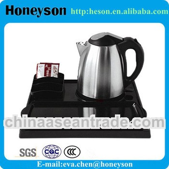 hotel guestroom products supplier simple and high quality 1.2L electric tea pot kettle with tea tray