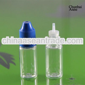 hotsale 10ml pet liquid dropper bottles /child security cap /bayonet long tip (for vapor juice bottl