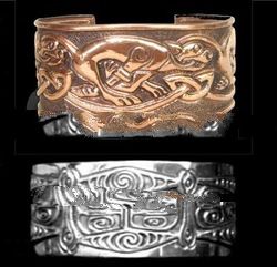 bracelets, artisan crafted in repousse silver and copper