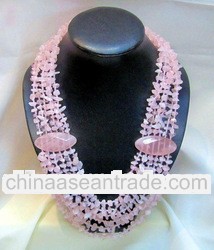 Rose Quartz Semi Precious Stone 6 Strand Necklace