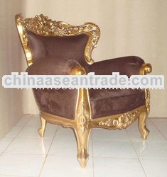 French Style Golden Sofa One Seat Antique Reproduction Chair Solid Mahogany Vintage Europe Living Ro