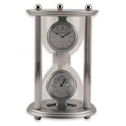 Hourglass Encased Clock and Thermometer