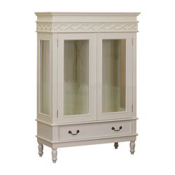 Ivory painted Small Glass Doors Display Cabinet