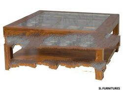 Coffee Table with Glass Top & Solid Shelf - Wooden Coffee Table