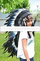 Medium Indian blue and Dark green Feather Headdress (36 inch long)