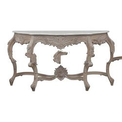 White Washed Painted Heavy Carved Console Table