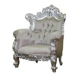 Silver Painted Heavy Carved Sofa 1 Seater