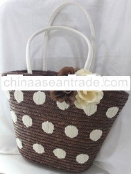 Duo Flowers on Brown Straw Bag