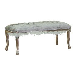 Silver Painted Bench With Upholstered And Botton