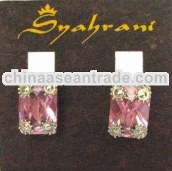 925 Sterling Silver Pink Square Stone Post Earring