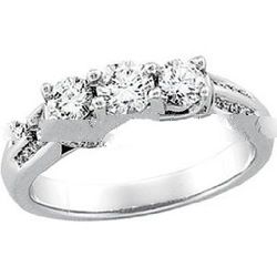 14K White Gold Three 3 Stone Diamond Bridal Engagement Ring