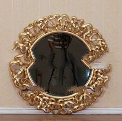 French Furniture - Gold Leaf Heavy Carved Round Mirror