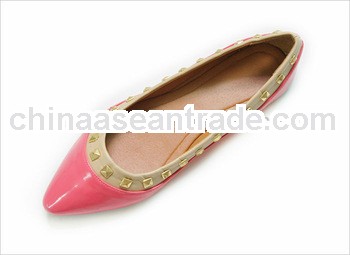 ladies ballerina fashion style rivet binding fushcia shoes