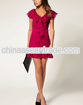 ladies pink sleeveless v neck chiffon dress with lace