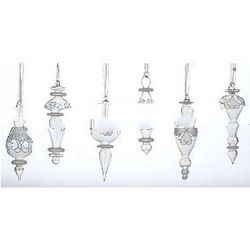 Set of 12 Silver Splendor Glass Finial Glitter Christmas Ornaments 6"