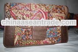 Batik Old Antique Fabric Clutch with Cow Leather