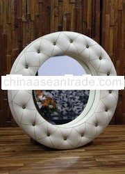 Round Mirror White Vinyl With Button