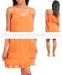 STYLE DBZ31-O: ORANGE EMBROIDERED NECKLINE WITH RUFFLED HEM