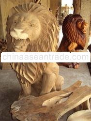 Modern Decorative Carving Wood Lion Sculpture