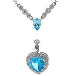 18k White gold and diamond Blue Topaz heart-shaped necklace