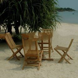 TEAK GARDEN FURNITURE OF SET BRITANIA FOLDING CHAIR, ROUND CASTROL TABLE