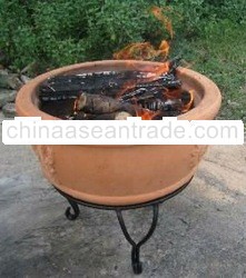 FIR-0002 Top Quality Iron Stand Terracotta Red Clay Fire Pit