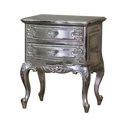 Silver Leaf Antique 2 Drawers Bedside Table