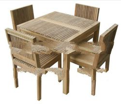 Garden Strips and Plank Square Teak Wood Modern Dining Set