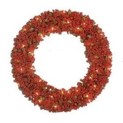 24" Pre-Lit Rich Red Berry Christmas Wreath With Clear Lights