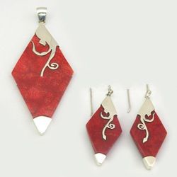 Red Coral Silver Jewelry Set