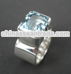 Sterling Silver Men Ring with Rectangular Blue Topaz