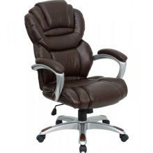 GO-901-BN-GG Brown Leather Executive Office Chair with Leather Padded Loop Arms