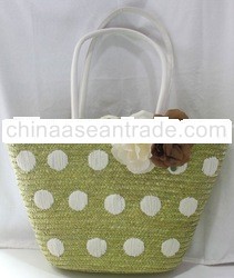 Duo Flowers on A Minty Green Straw Bag